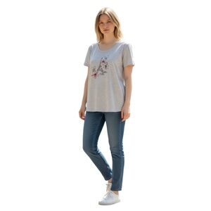 LAURA ASHLEY Women’s Short Sleeve Grey Stripped Eiffel Tower Top size Large